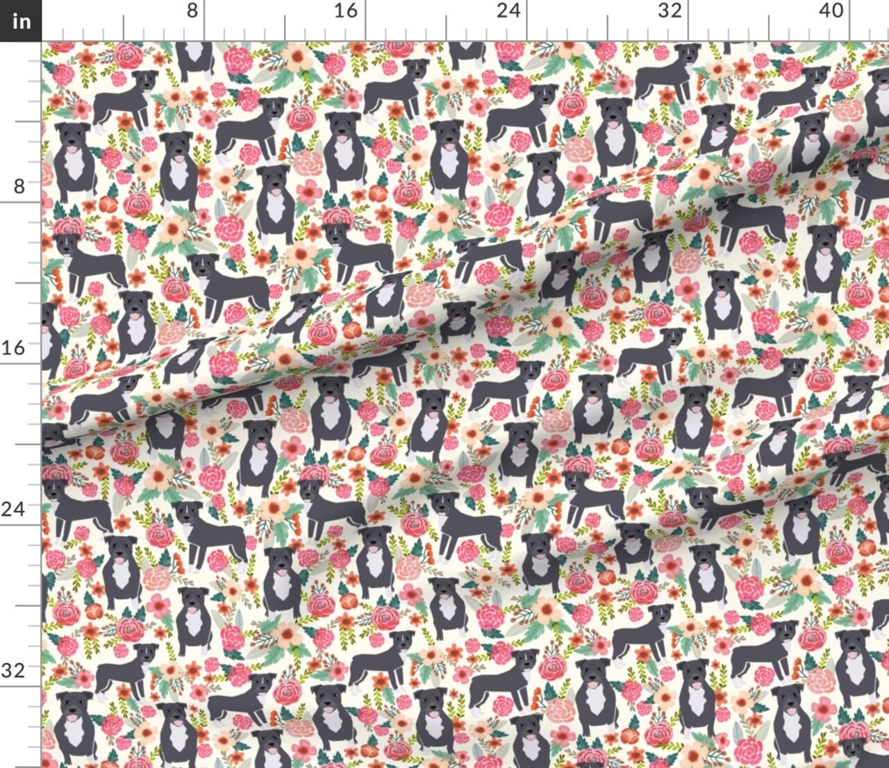 Various Fabrics by the Yard or Fat Quarter Pitbull Floral Large Dogs Breeds Pitbulls Pet Portrait Custom Printed Fabric by Spoonflower